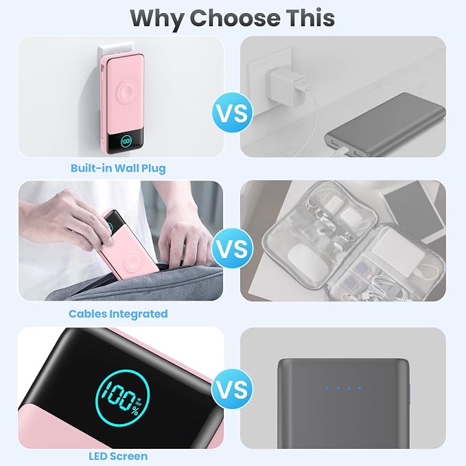 Portable Charger for iPhone with Built-in Cables and AC Wall Plug,26800mah Fast Charging USB C Power Bank,25W PD Travel Essential Battery Pack for iPhone 17/16/15/14/13,Galaxy,Apple Watch (Pink) - Image 7