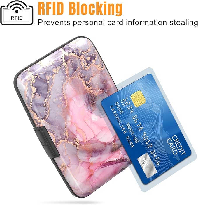 Rimilak Aluminuml Credit Card Holder,Pink Flow Mable | Mini Credit Card Wallet RFID Blocking Slim Metal Hard Case for Women Men - Image 2