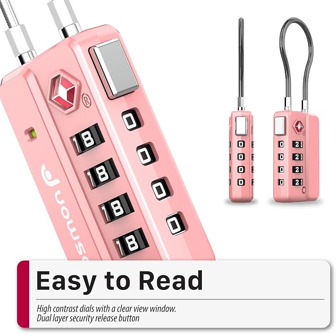 Fosmon TSA Approved Luggage Locks, 4 Digit Combination Cable Travel Lock for Suitcase & Backpack, Heavy Duty Metal Body Padlock with Open Alert Indicator (Pink, 2 Pack) - Image 8