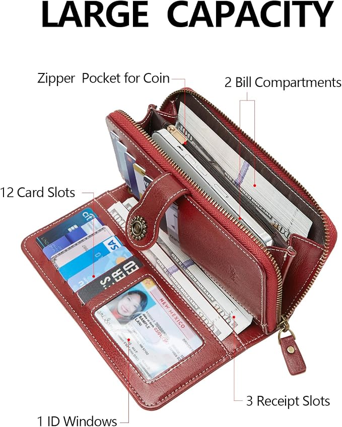 TFKGS Wallet for Women RFID Blocking Leather Large Capacity Card Holder Ladies Phone Clutch Travel Long Purse Wristlet | RFID Blocking - Image 2
