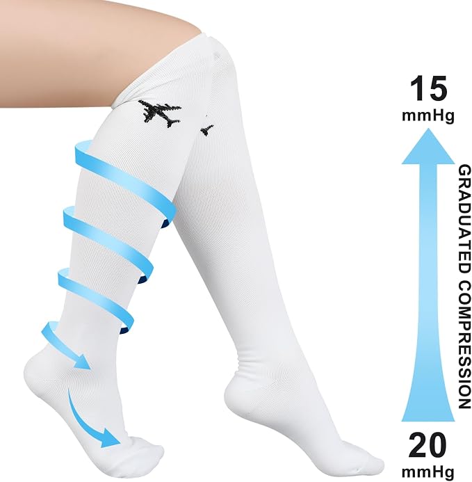 Skicuff 2 Pairs Travel Compression Socks for Women and Men 15-25 Mmhg Graduated Knee High Socks for Flying Airplane Pilots - Image 4