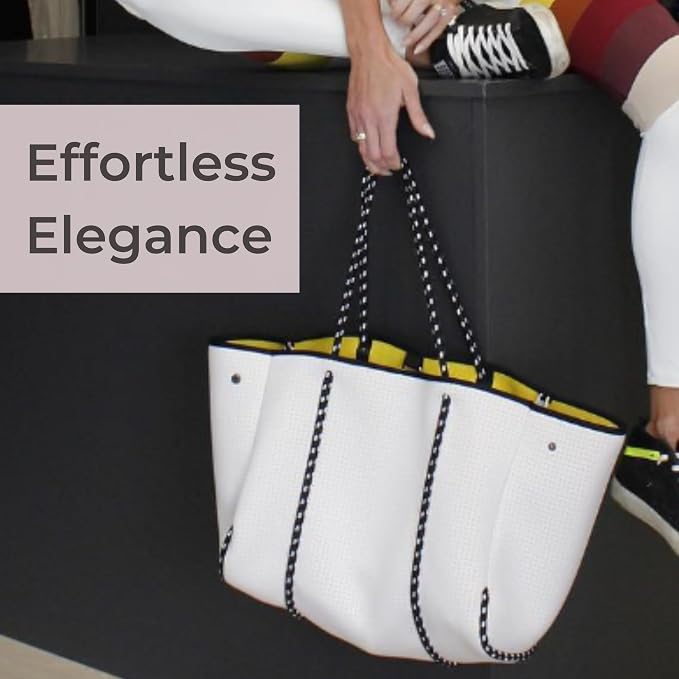 POPUPS Large Neoprene Tote Bag for Women - Everyday Designer Handbag for Travel Work and Beach with Pockets and Zipper Pouch - Image 9