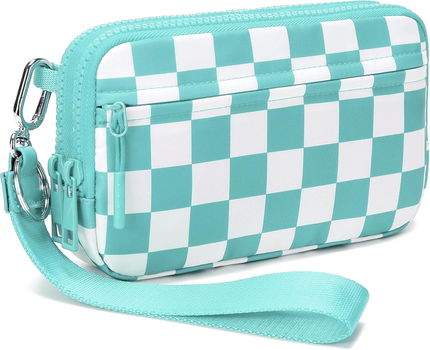 FODOKO Wristlet wallets for Women RFID crossbody bags with 4 Zippers | Checkered quilted nylon with credit card slots, cell phone organizer, and coin purse for travel and everyday carry by FODOKO