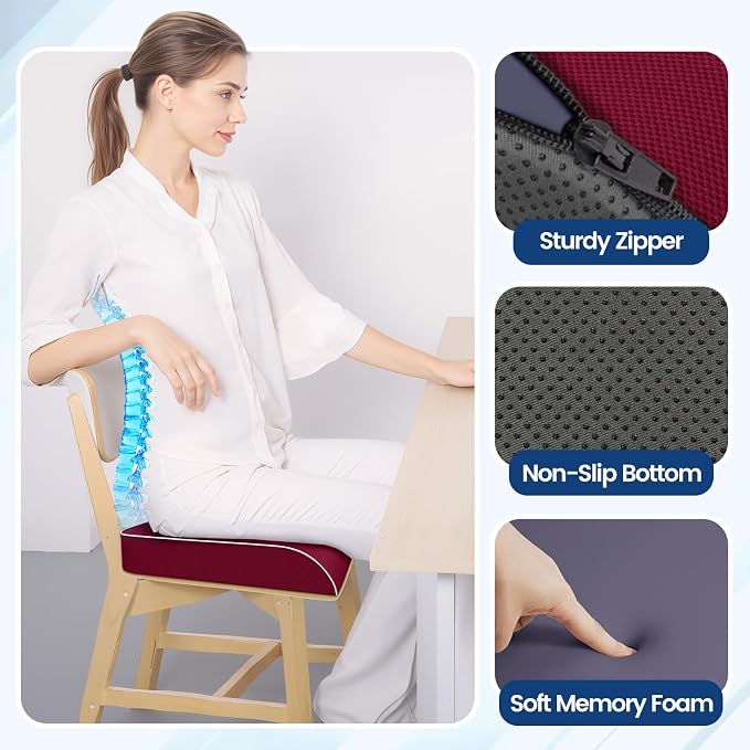 SweetSlubr Seat Cushion, Chair Pad, Memory Foam Tailbone Pain Relief | Office Chair Cushion for Tailbone Pain Relief, Non-Slip Cover, Soft Support for Office Chair, Car Seat, Airplane,Large/Red - Image 7