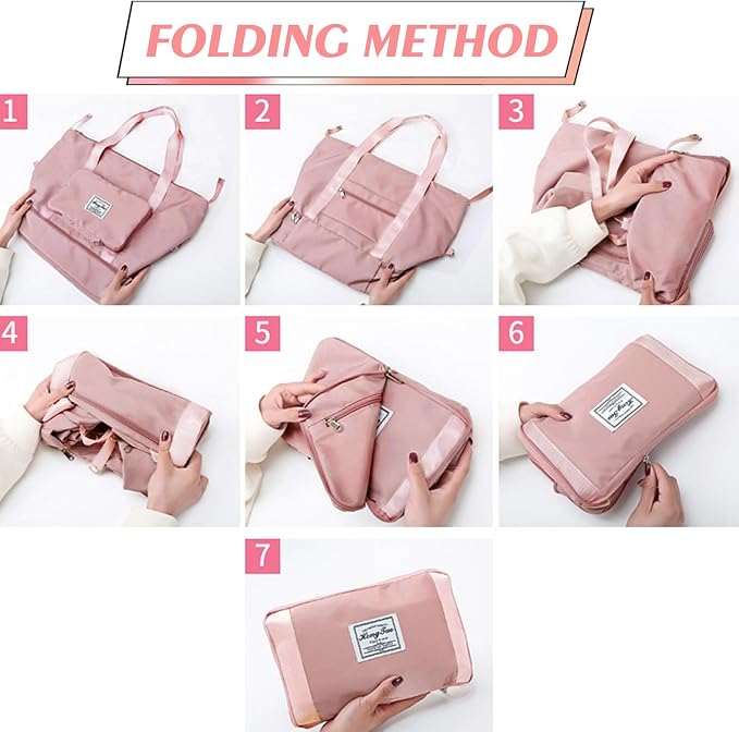 INVODA Travel Bag for Women Expandable Weekender Overnight Bag Carry on Sports Tote Gym Bag Waterproof Foldable Duffel Bag (Dark Pink) - Image 9