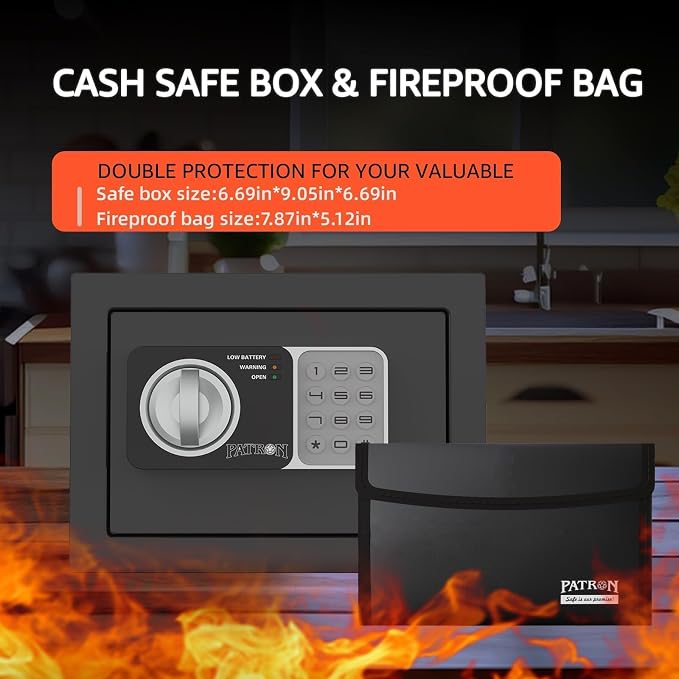 Small safe box with Fireproof Bag,Kids mini safe for money, coin safes for home with code,key，0.236 Cubic Feet,Black with Fireproof Bag - Image 3