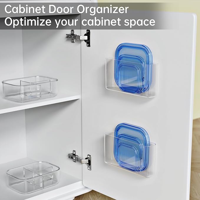 NiHome Acrylic Wall Mount Organizer 2-Pack, Slim Multi-Use Over Cabinet Storage Bins No-Drill Installation, Versatile Use for Kitchen, Bathroom, Office Perfect for Small Accessories (Clear) - Image 2