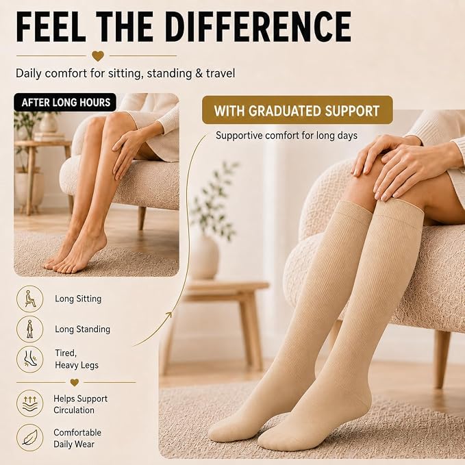 Aoliks Compression Socks for Women and Men 4 Pairs, Mild Support | Long Knee High Stockings for Nurses Running Travel Flying Pregnancy Athletic 15-20 mmHg - Image 4