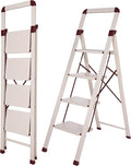 Step Ladder 4-Step White Finish Folding Ladders | Anti-slip Sturdy Foldable Ladder Step Stool for Kitchen Home Office Libaray by BIBKOKE