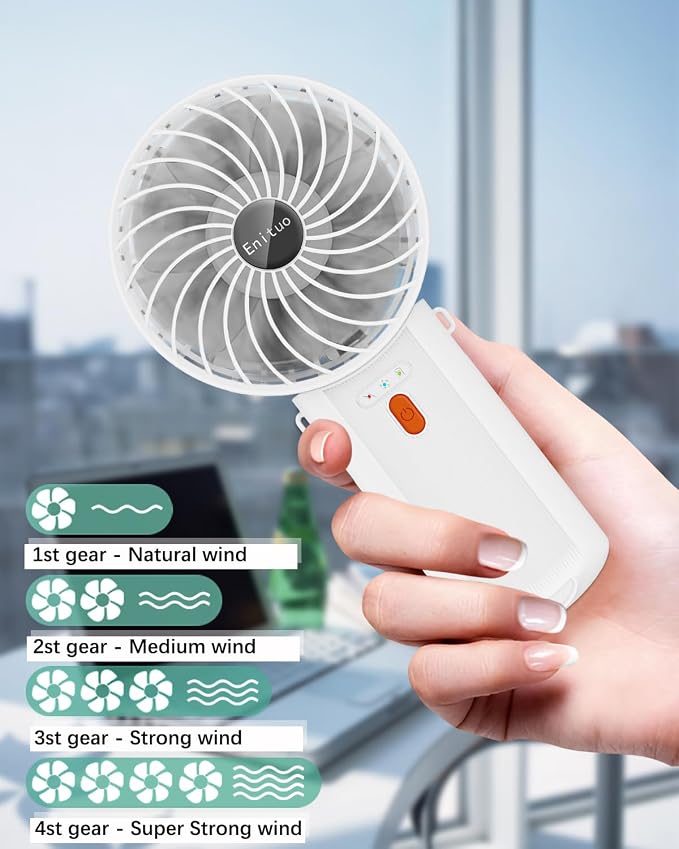 Portable Fan Handheld Fan, Mini Hand Held Fan, 6-15H Cooling Small Personal Fan, 180° Foldable Mini Desk Fan with 4 Quiet Speed, Neck Fan w/Lanyard for Kids Women Men Travel Outdoor Office, White - Image 2