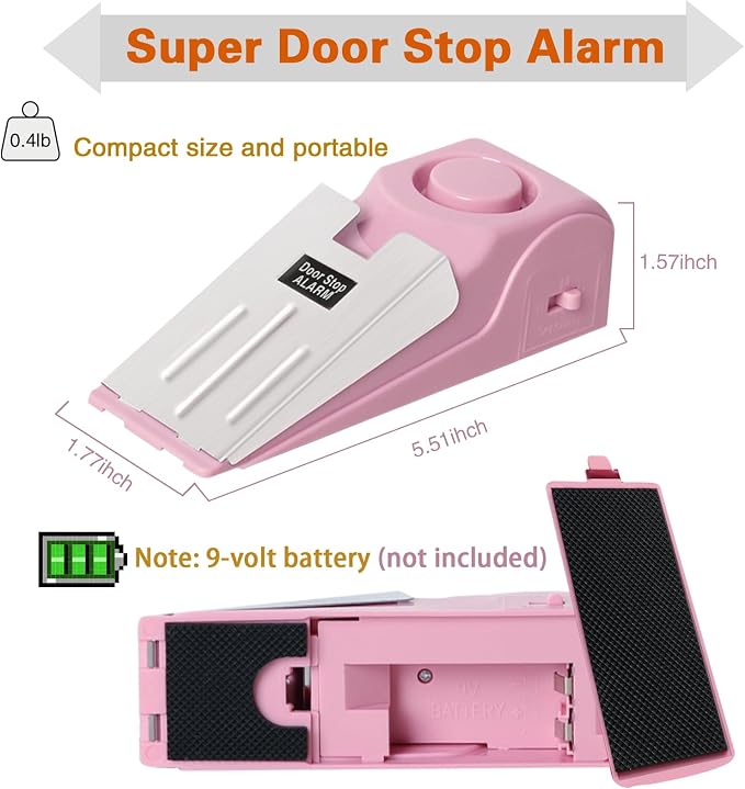 HNHMT 2 Pack Portable Door Stop Alarm, Door Stopper with 120db Loud Security Alarm, Travel Door, Doorstops Wedge Sensors Security Devices for Traveling Apartment Hotel and Home (Pink) - Image 2