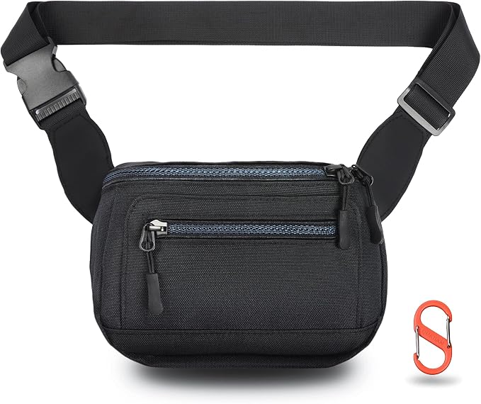 Compact RFID Blocking Fanny Pack, 5 Pockets, Black by QUATIAN