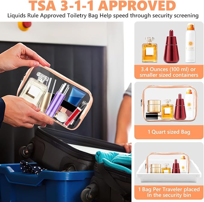 AURUZA Clear Makeup Bag,Portable Travel Toiletry Bags with Zipper, TSA Approved Clear Organizer Bags, PVC Cosmetic Pouch for Airport Airline Compliant - Image 3
