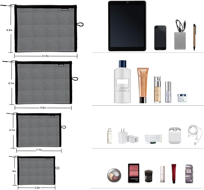 Set of 8 Travel Mesh Makeup Bag, Cosmetic Organizer Pouches with Zipper, Diaper Organizing Pouches, Nylon Toiletries Bag for Women and Men(8pcs, Gray) - Image 6