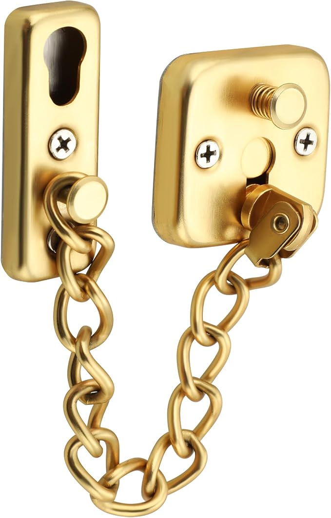 Mooche Door Chain Lock, Chain Door Lock with Spring Anti-Theft Press Lock | Thickened Stainless Steel Door Latch Guard with Screws for Interior Outdoor Toilet Barn Fence Garage (Gold) by Mooche
