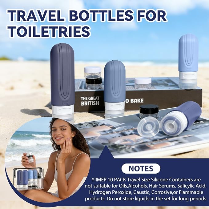 Travel Bottles for Toiletries 10 Pack, TSA Approved Travel Size Toiletries Essentials Containers Set, Leak Proof Silicone Bottles Kit, Refillable Liquid & Creams Accessories (BLUE) - Image 2