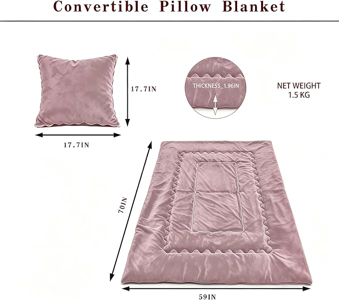 Black Pillow Blanket 2 in 1 Convertible, Soft Plush Throw Blanket, Large Warm Travel Blanket, Foldable Compact Pillow for Airplane,Car - Image 3