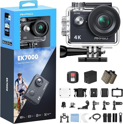 AKASO EK7000 4K30FPS 20MP WiFi Action Camera with EIS Ultra HD 131FT Waterproof Underwater Camera Remote Control 4X Zoom Support External Microphone Black by AKASO