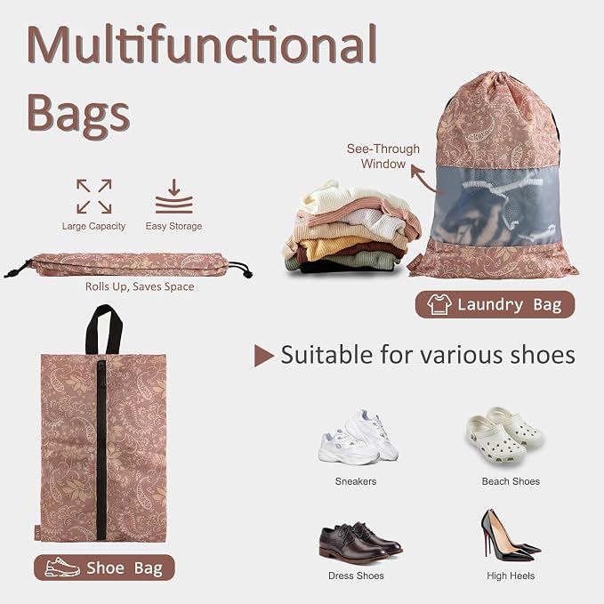 U+U 5 Set Packing Cubes, Travel Organizers with Shoe Bag (Paisley Pattern) | Ultralight Design & Easy Travel Organization - Image 4