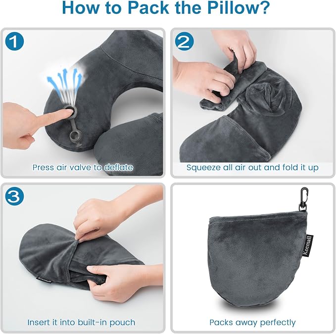 Keemall Portable Inflatable Travel Neck Pillow Flight & Airplane Essentials | Easy Blow Up Neck & Shoulder Support Cushion, Comfortable Rest for Air Traveling, Long Flight, Car, Office Nap & Camping - Image 7