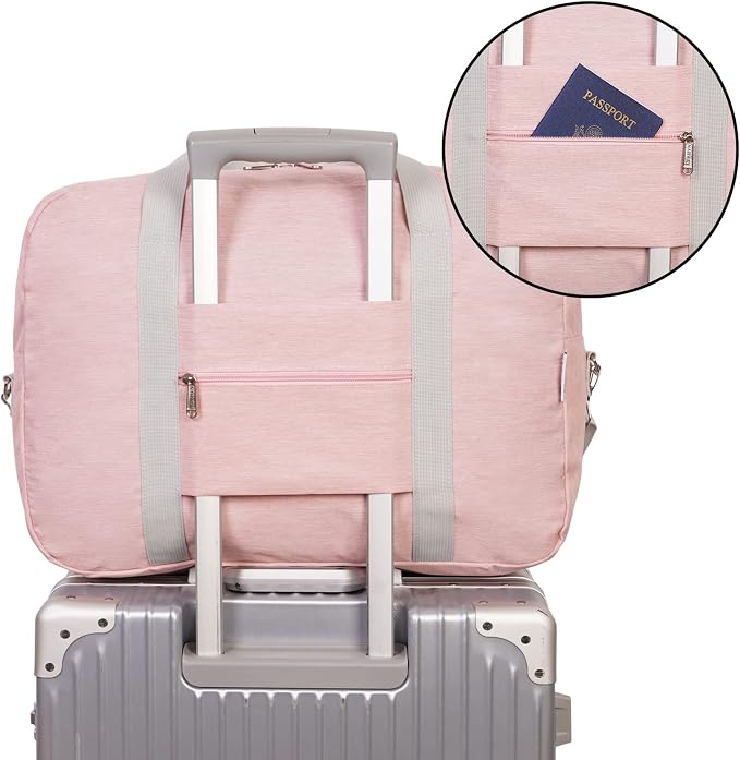 For United Airlines Foldable Carry on Bag 22x14x9 Travel Duffel Bag Packable luggage Duffle for Women and Men 40L (Pink (With Shoulder Strap)) - Image 4