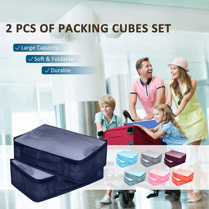 Packing Cubes Set, 2 Pcs Packing Organizers Set for Suitcases (Navy blue) - Image 7