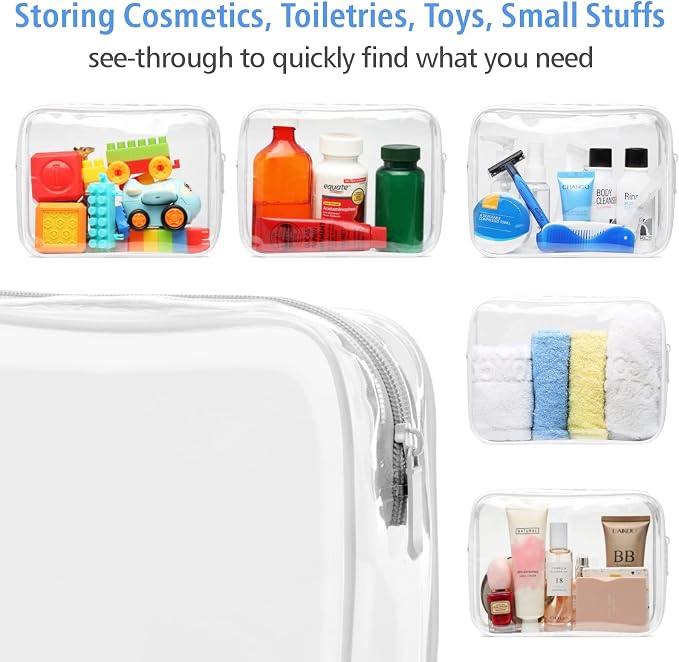TSA Approved Toiletry Bag - Clear Makeup Bag Travel, 4 Medium White | Quart Size for Carry-On, Reinforced Seams, Water-resistant, Smooth Metal Zipper, Clear Easy-Check for Airport Hotels, Women - Image 8