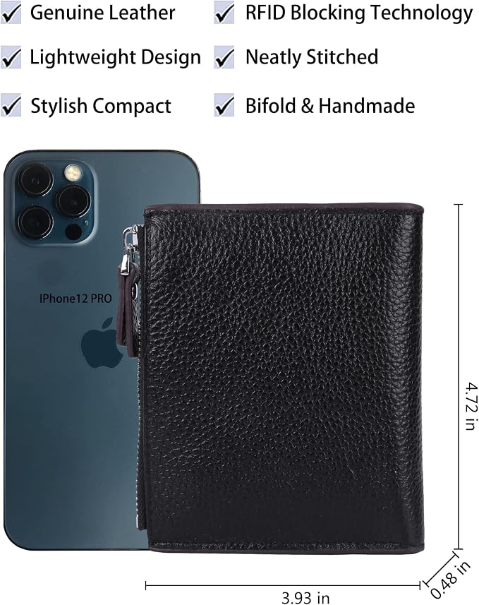 Women's RFID Blocking Leather Small Compact Bi-fold Zipper Pocket Wallet Card Case Purse with id Window - Image 4