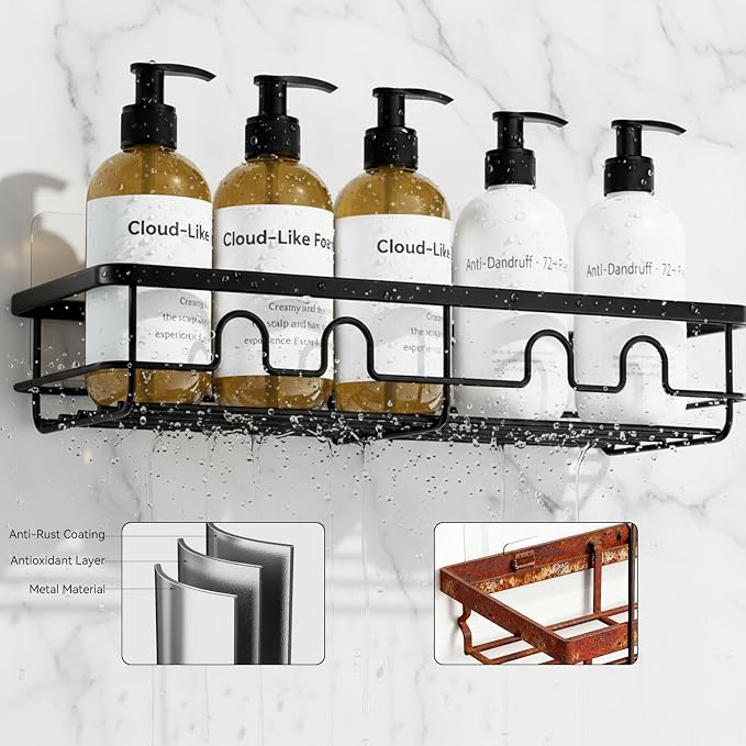 Adhesive Shower Caddy, Large Capacity Shower Racks for Inside Shower, No Drill Bathroom Shower Organizer and Storage, 4 Pack Black Bathroom Shelves, Home Decor Rv Accessories, Apartment - Image 3