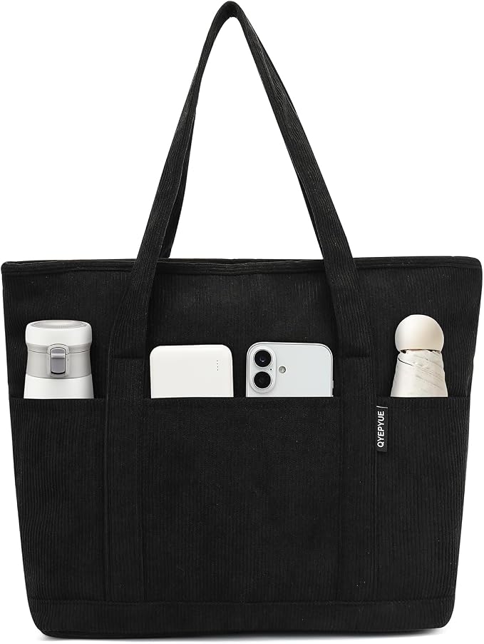 Large Canvas Tote Bag for Women, Beach Bag with Zipper, Utility Tote Bag with 3 Front Pockets, Weekender Pool Bag by CanvasToteBag