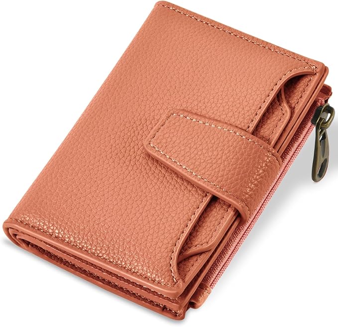 Small Wallet Women RFID Blocking Soft Leather Bifold Compact Card Holder Wallet for Women with Zipper Coin Pocket 4 ID Window by Airkit