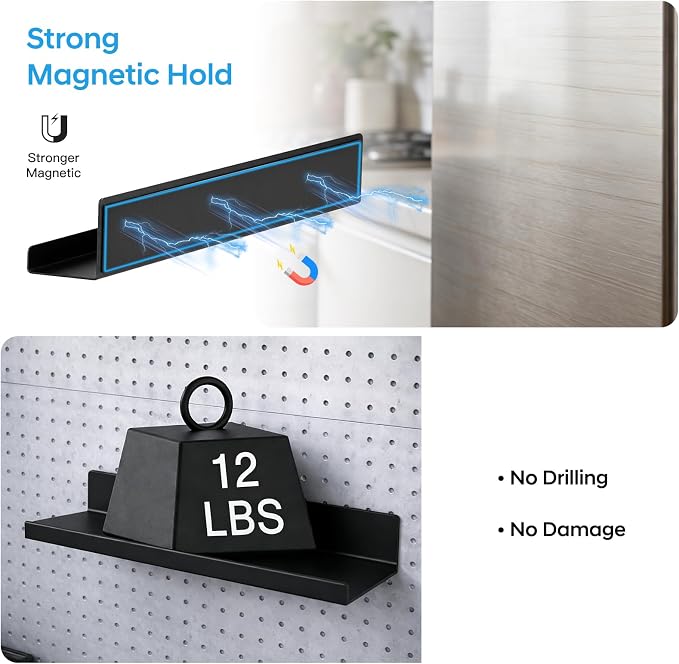 2 Pack 13.5" Metal Magnetic Bookshelf for Whiteboard, Strong Reusable Magnetic Display Shelf, Holds up to 12 lbs, Storage Organizer for Classroom, Kids Room, Office, Kitchen & Garage - Image 3