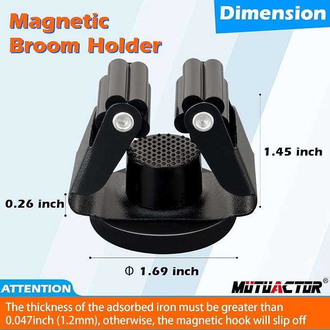MUTUACTOR Magnetic Broom Holder Heavy Duty,12lbs Magnetic Mount Broom and Mop Holder with Utility Grippers,2PCS Non-scratch Magnetic Tool Holder for Work Garage Laundry Kitchen RV Van Accessories - Image 5