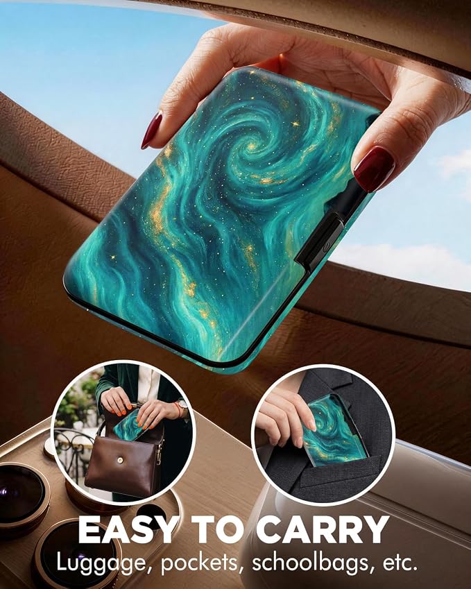 Maicican RFID Blocking Aluminum Credit Card Holder | Slim Metal Wallet for Women & Men, Business Card Case for Travel, Fits Front Pocket, Card holder wallet - Green Starry Sky - Image 4