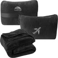 BlueHills Premium Soft Plush Mini Travel Blanket Pillow Flight Throw Black | Packable Case, Airplane Blanket, Portable Compact with Luggage Belt and Carabiner, Long Flight Carry-on Comfort, Lightweight by BlueHills