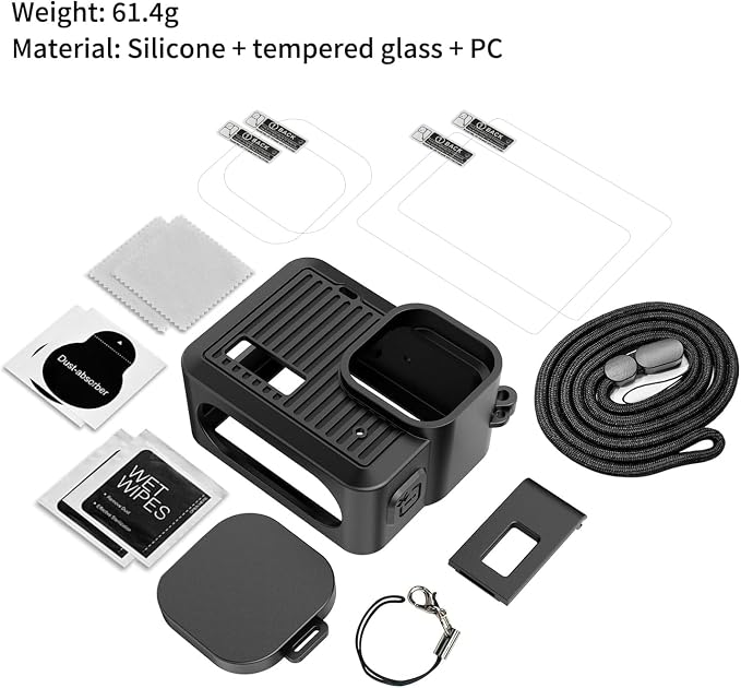 Accessories Kit for GoPro Hero 4K Action Camera | Silicone Protective Case,screen protectors,Lens Cap,Lanyard,Battery Side Cover, - Image 6