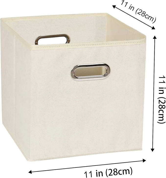 Fabric storage bins Cubes, Fabric Cube Organizer with Handle, Foldable Cube Bins for Cloth or Accessary Storage, 11x11x11, Set of 10, (Creamy White) - Image 2