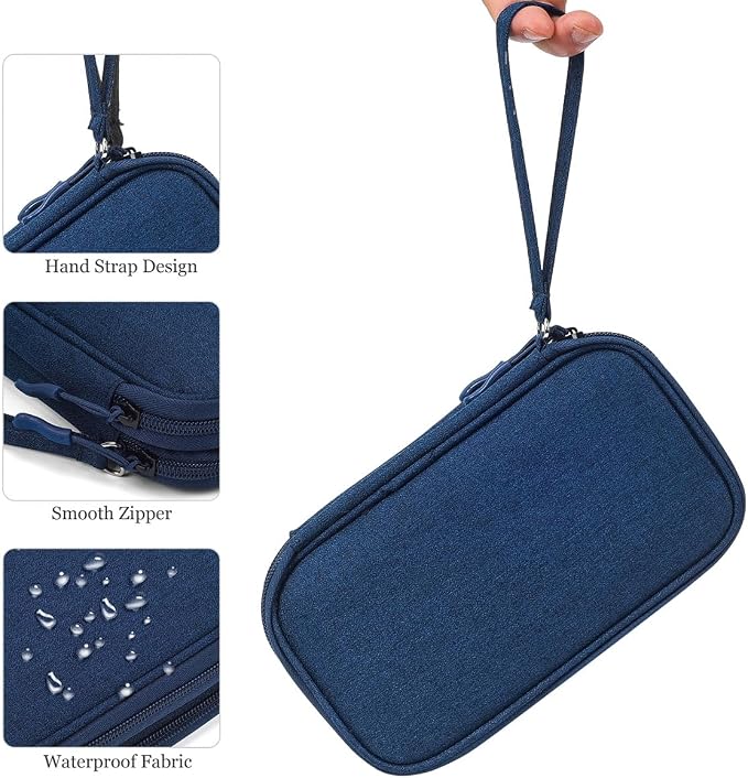 CAAORDKSO Electronic Organizer Travel Cable Accessories Bag, Double Layer Tech Pouch Accessories Carry Case, Travel Essentials for Cable, Cord, Charger, Phone, Power Bank, Earphone (Navy Blue, Large) - Image 5