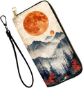 Women's RFID Blocking PU Leather Zip-Around Wallet, Large Capacity Clutch with Phone Holder, Travel Purse & Card Organizer with Removable Wristlet,Mountains Sunset Aesthetic by Unknown