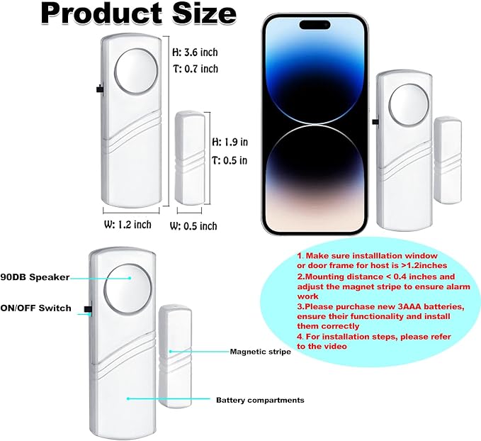 Security Door Window Alarm, 90DB Wireless Sensor Door Window Burglar Alarm | Door Alarms for Kids Safety, Easy Installation Doorbell Alarms for Office House Window Pool - Image 4