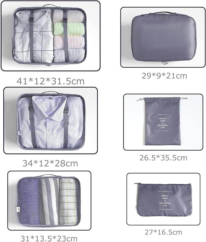 LANSKLBD 6/8 Set Packing Cubes for Suitcases Travel Luggage Packing Organizers,Travel Accessories Essentials Luggage Organizer with Shoe/Tioletry/Laundry Bag (Grey, 6 set) - Image 7