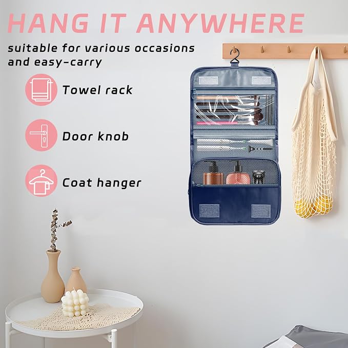 Toiletry Bag Travel Bag with Hanging Hook for Women Men,Royal Blue | Waterproof Small Capacity Hanging Multifunctional Makeup Bag for Toiletries, Portable Cosmetic Bag Travel Organizer - Image 4