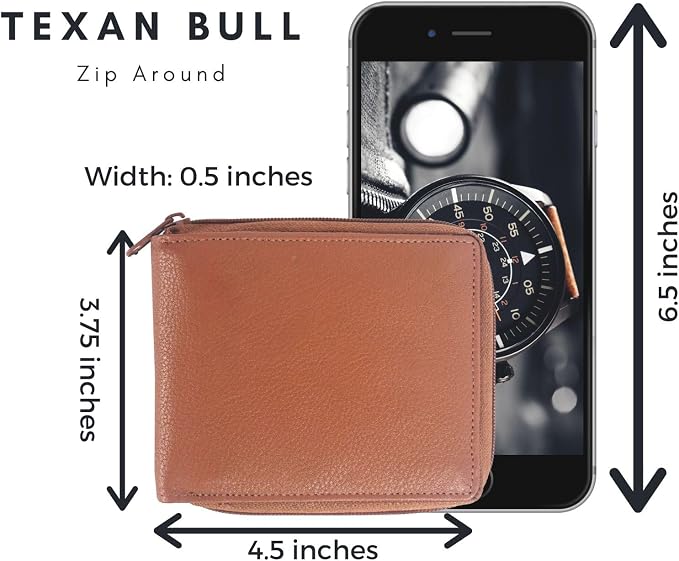 RFID Blocking Bifold Cowhide Leather Wallets For Men With Zipper Security | Safe Metal Zip Chain 9 Card-ID Slim Minimalist Mens Wallet (Tan) - Image 7
