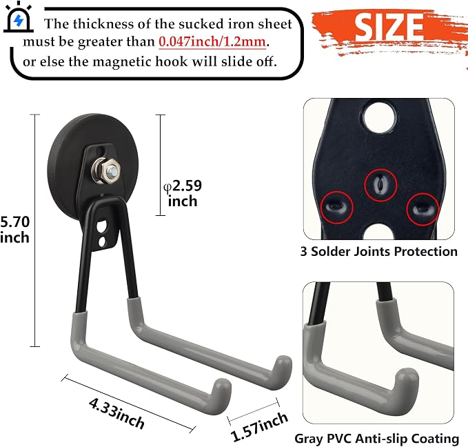 ULIBERMAGNET Magnetic Garage Hook, Cordless Drill Hooks Heavy Duty,Power Tool Organizer,Large Manget with Hooks for Workshop Organization,2 Pack Hook for Drill,Garden Tool(Gray) - Image 6