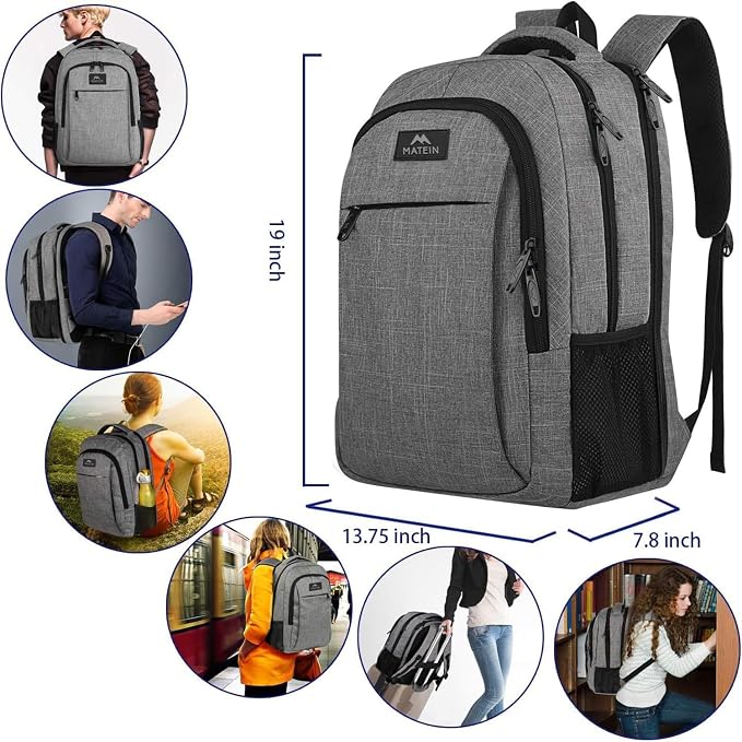 MATEIN Grey 17 Inch TSA Friendly Travel Laptop Backpack for Women and Men | Water Resistant, Flight Approved, Big Weekender Carry On Backpack, Luggage Sleeve, Business Meetings, College and Daily Use - Image 4
