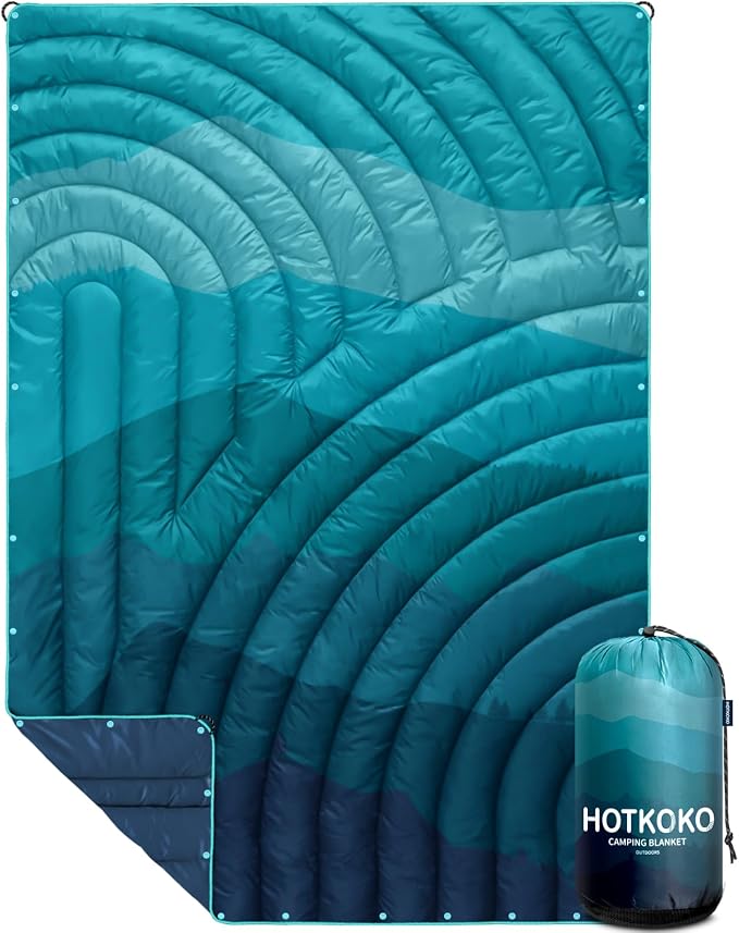 Puffy Camping Blanket,Large Camp Blanket Outdoor Camping Quilt Waterproof | Lightweight Printed Warm Packable Down Alternative Blanket for Camping,Traveling, Stadium, Hiking, Picnics by hotkoko