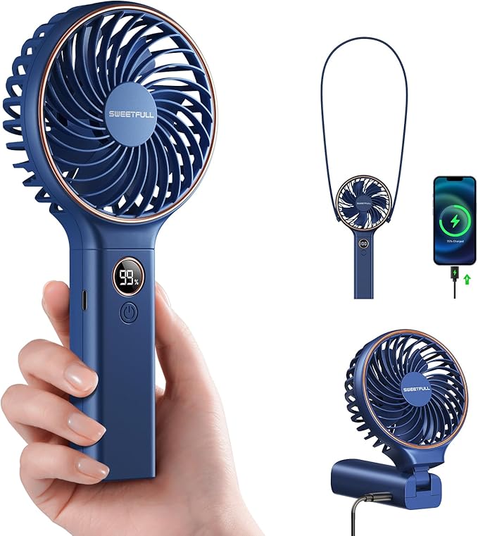SWEETFULL Handheld Portable Fan, 5000mAh Rechargeable Battery, 6 Speed Wind, LED Digital Display, Foldable Electric Personal Mini Travel Fan with Backup Power, Summer Essentials Gifts for Women Girl by SWEETFULL