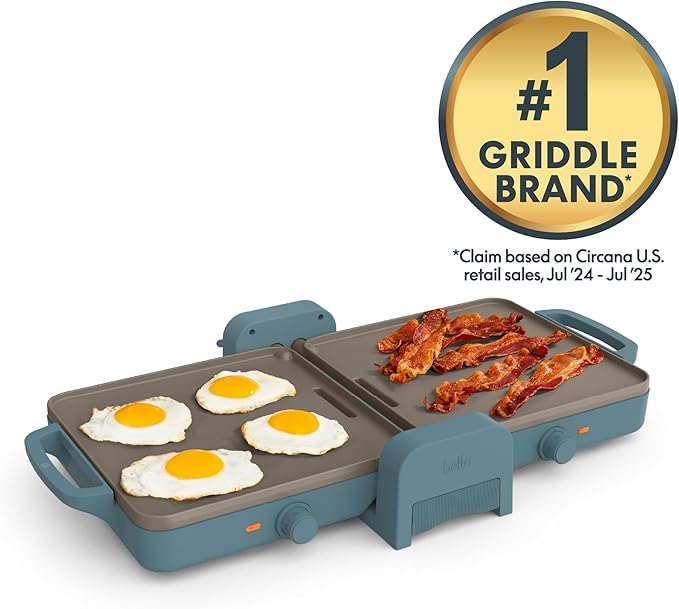 bella 10"x20" Fold and Store Griddle, Non-Toxic, Ceramic Coating, Surf - Image 3