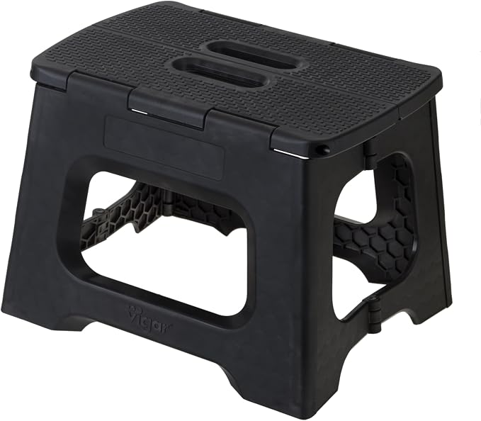 Vigar Compact Folding Step Stool, 9 in, Black, Up to 330 lb | Foldable for Adults, Lightweight Portable Stool, With Handle, Non-Slip Surface, Space-Saving Design for Household Use by VIGAR