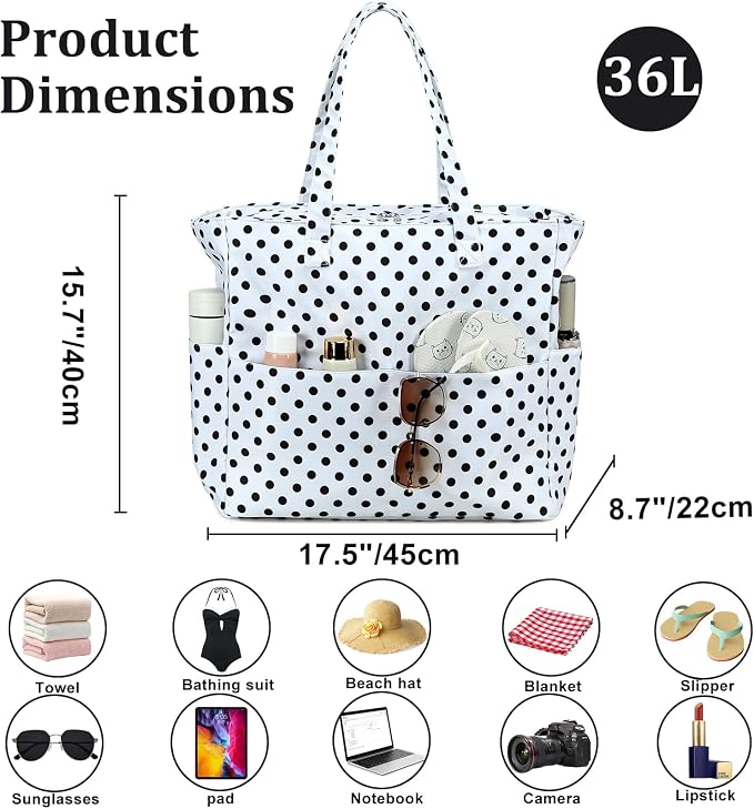 LEDAOU Large Beach Bag for Women, Waterproof Sandproof Tote Bag with Zipper | 36L Pool and Swim bag with Zipper, Wet/Dry pocket and 7 Pockets for Beach Days, Cruises, Vacations and Family travel - Image 7